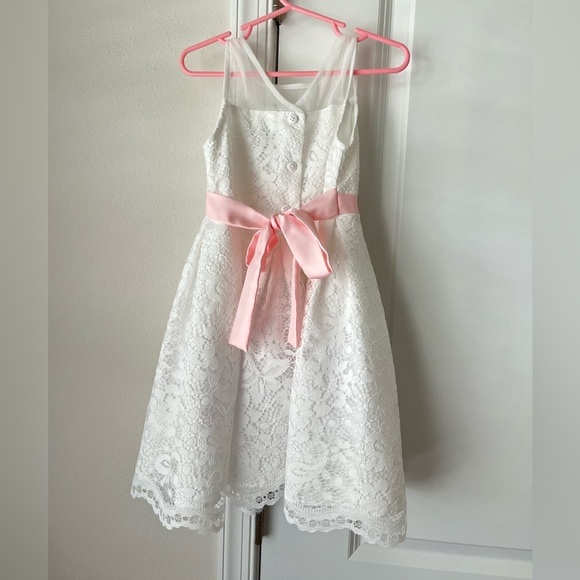 Jona Michelle Girls White Lace Dress 4T Flower Girl Summer - Picture 2 of 6
